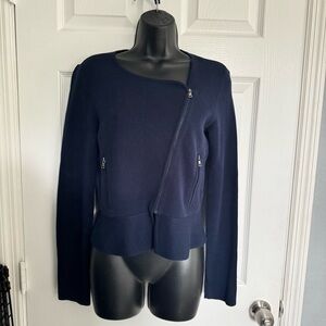 BCBGMaxAzria Navy Asymmetrical Zip knit Jacket - size S